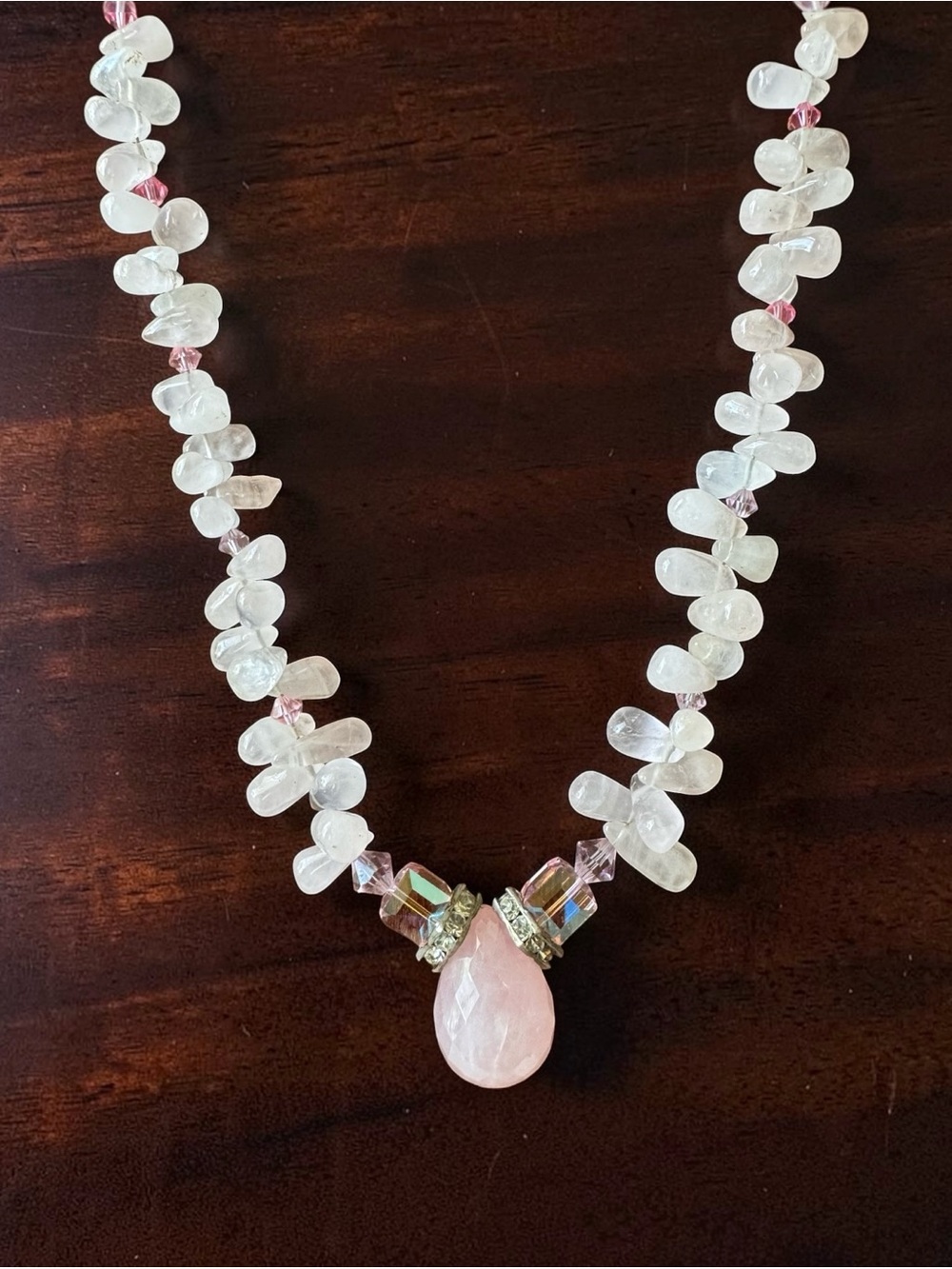 Genuine Rose Quartz Teardrop Pendant Necklace